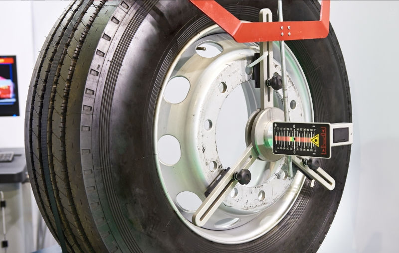 Un détecteur laser pour assurer le balancement des roues et l'alignement de camion lourd.