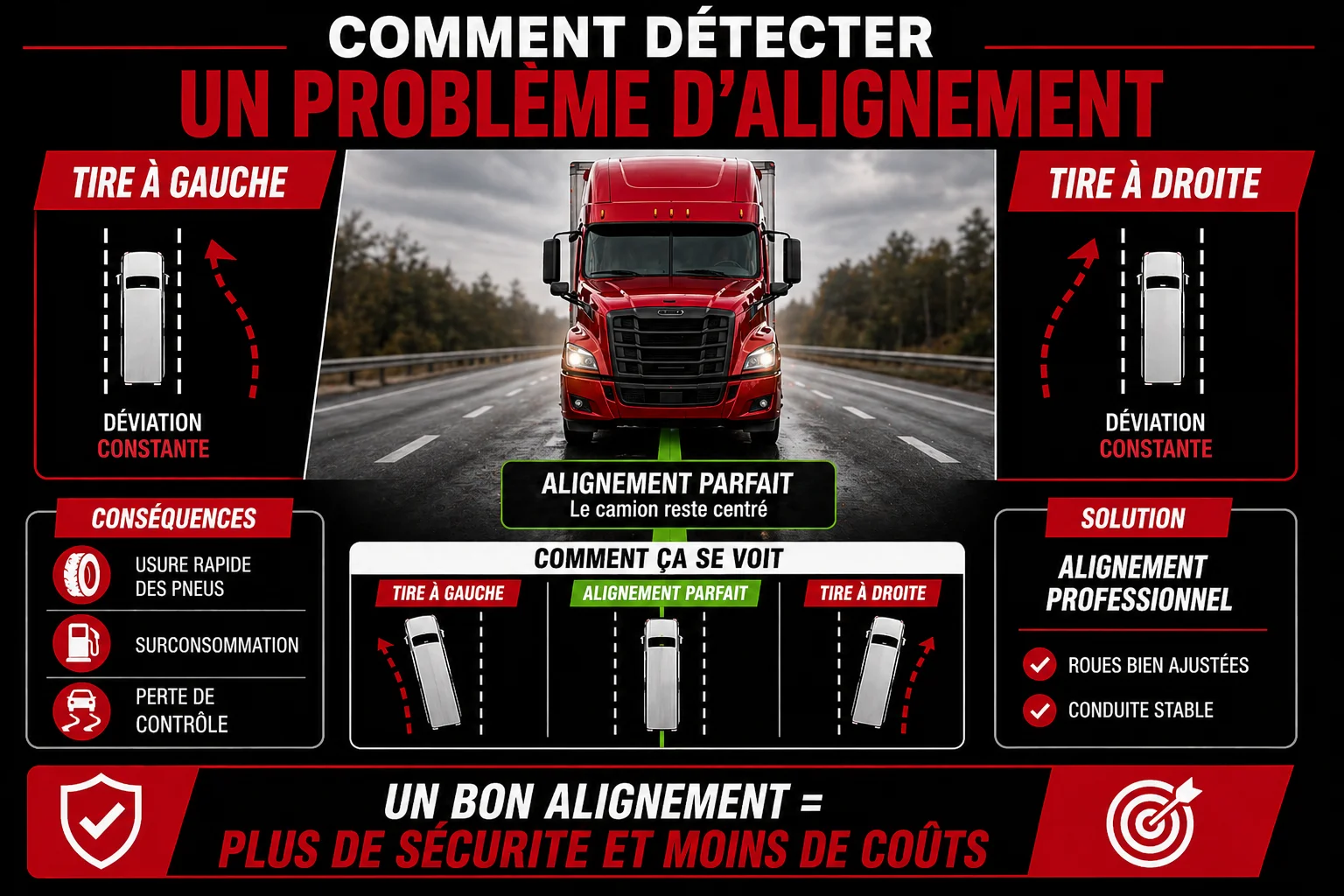 Camion qui tire à gauche ou à droite problème d’alignement Laval