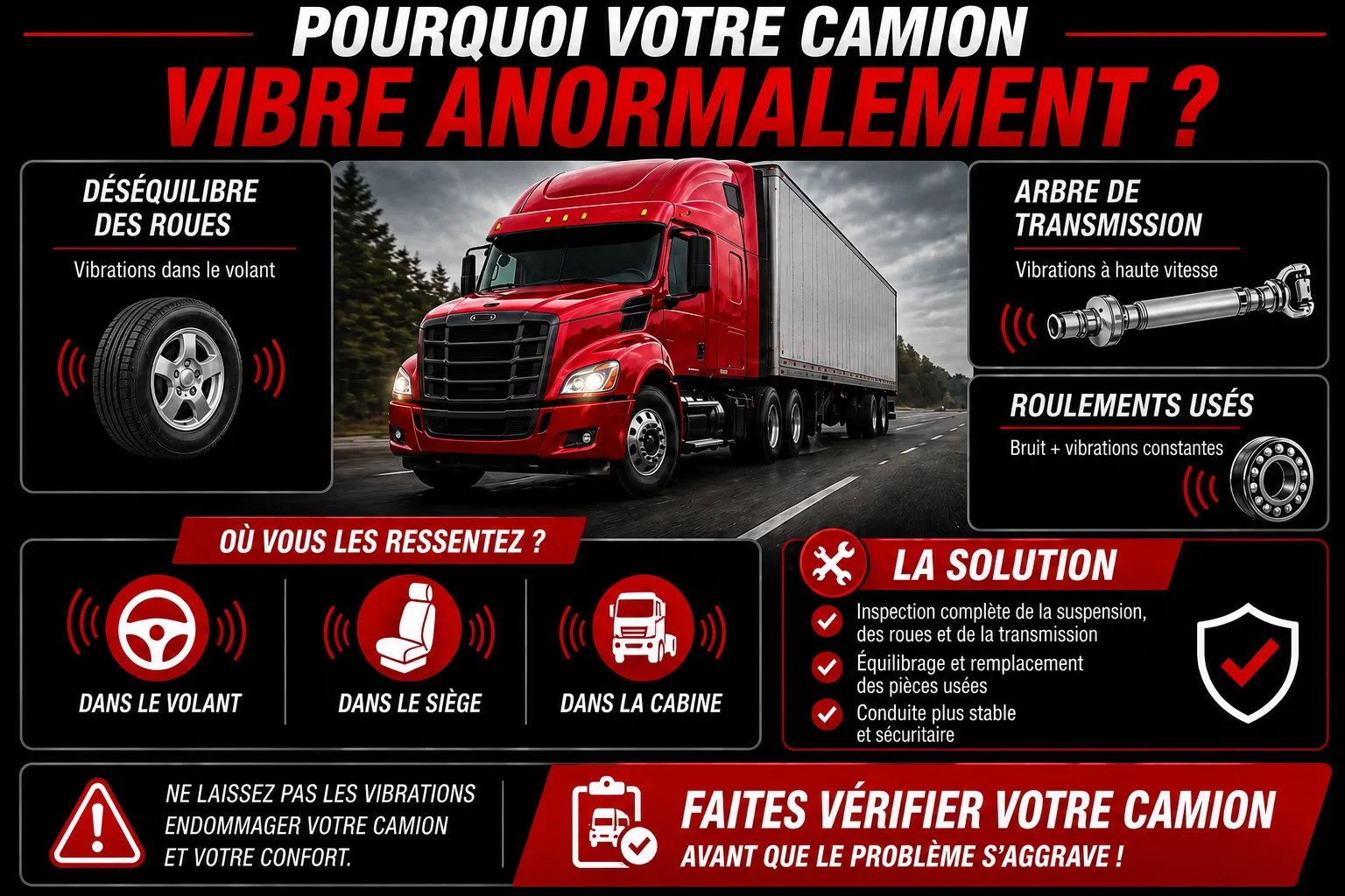 Vibrations camion lourd causes roues