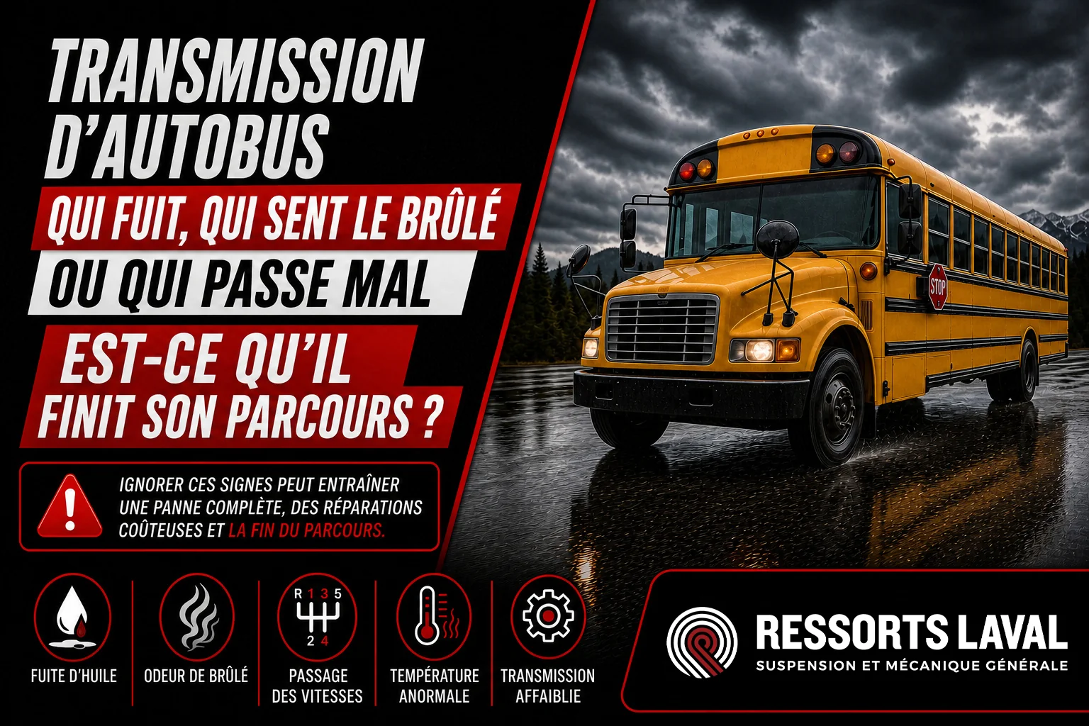 Transmission d'autobus qui fuit ou qui passe mal